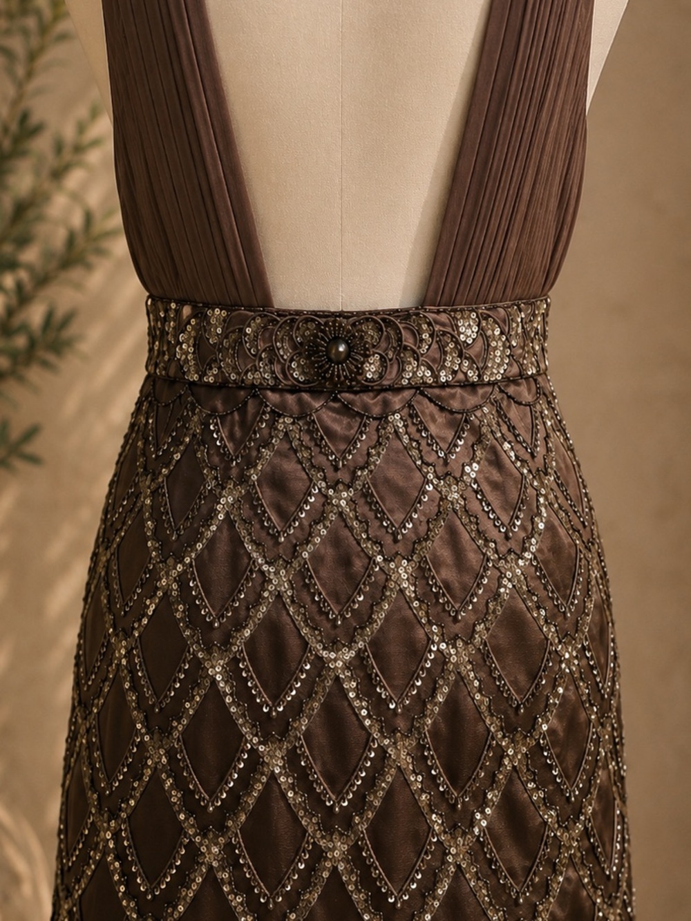 Sue Wong Nocturne Beaded Sequin Cocktail Dress Brown Art Deco Gatsby Size 14 - Picture 9 of 9